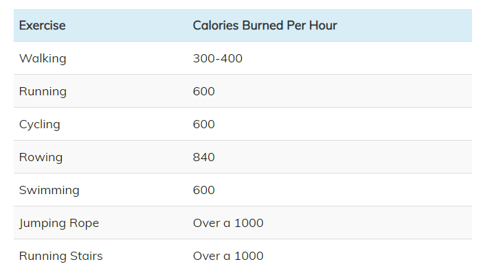 how many calories does exercise burn chart