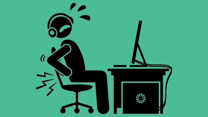 icon man at desk at home with back pain