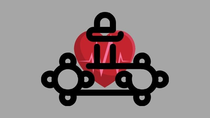 a red heart and black machine