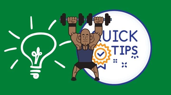 bodybuilder, quick tips sign and light bulb for bodybuilding workout tips for fast results